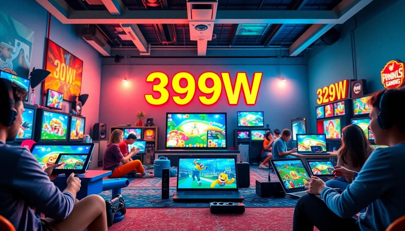 Engaging visual of the 399W online gaming platform with users exploring games.