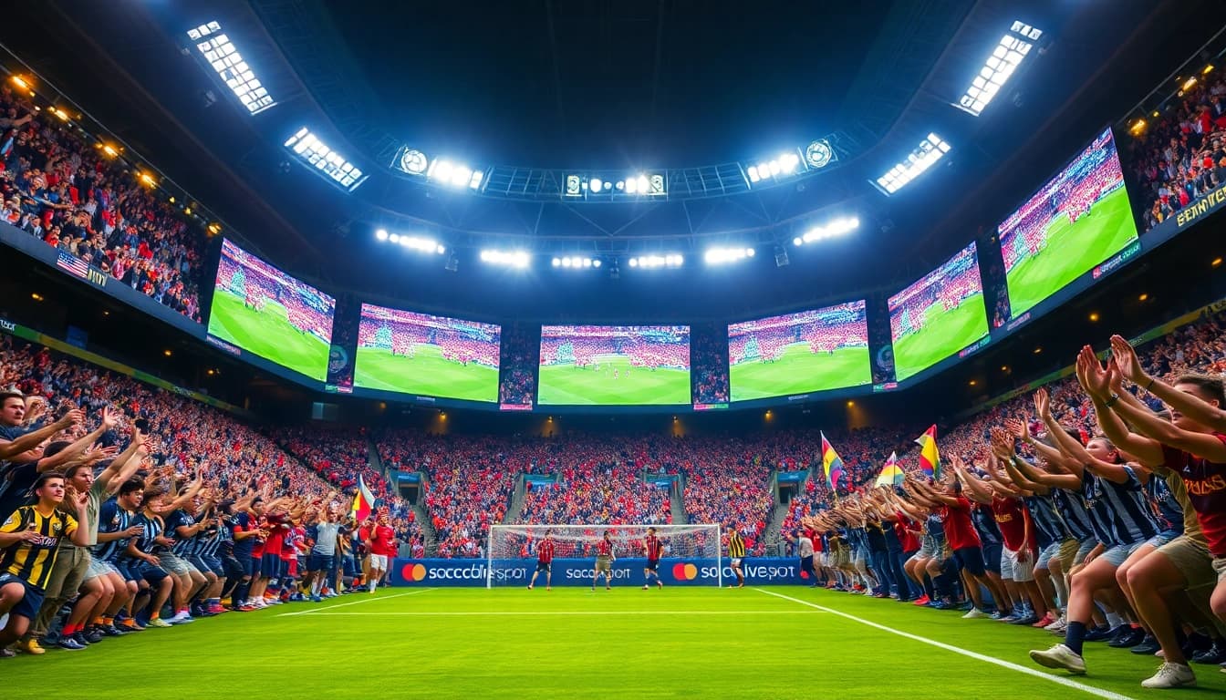 Exciting soccer streaming with https://socolive.spot/ showcasing fans and vibrant stadium atmosphere.