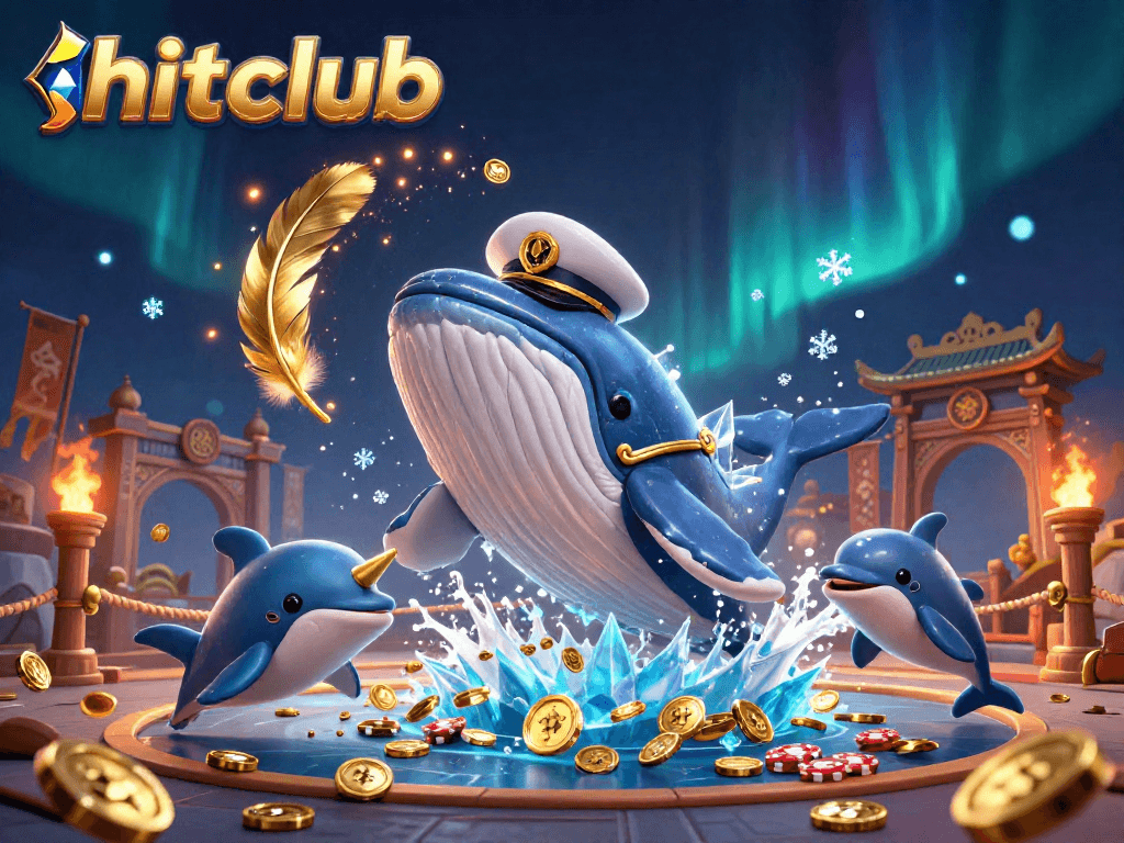 Engage in thrilling gameplay at hitclub with a vibrant scene featuring a whale captain and playful dolphins.