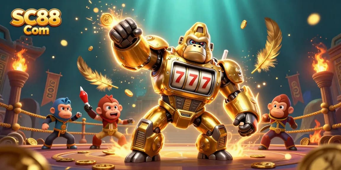 Experience thrilling wins at SC88 Com with dynamic casino action featuring a golden gorilla mech.