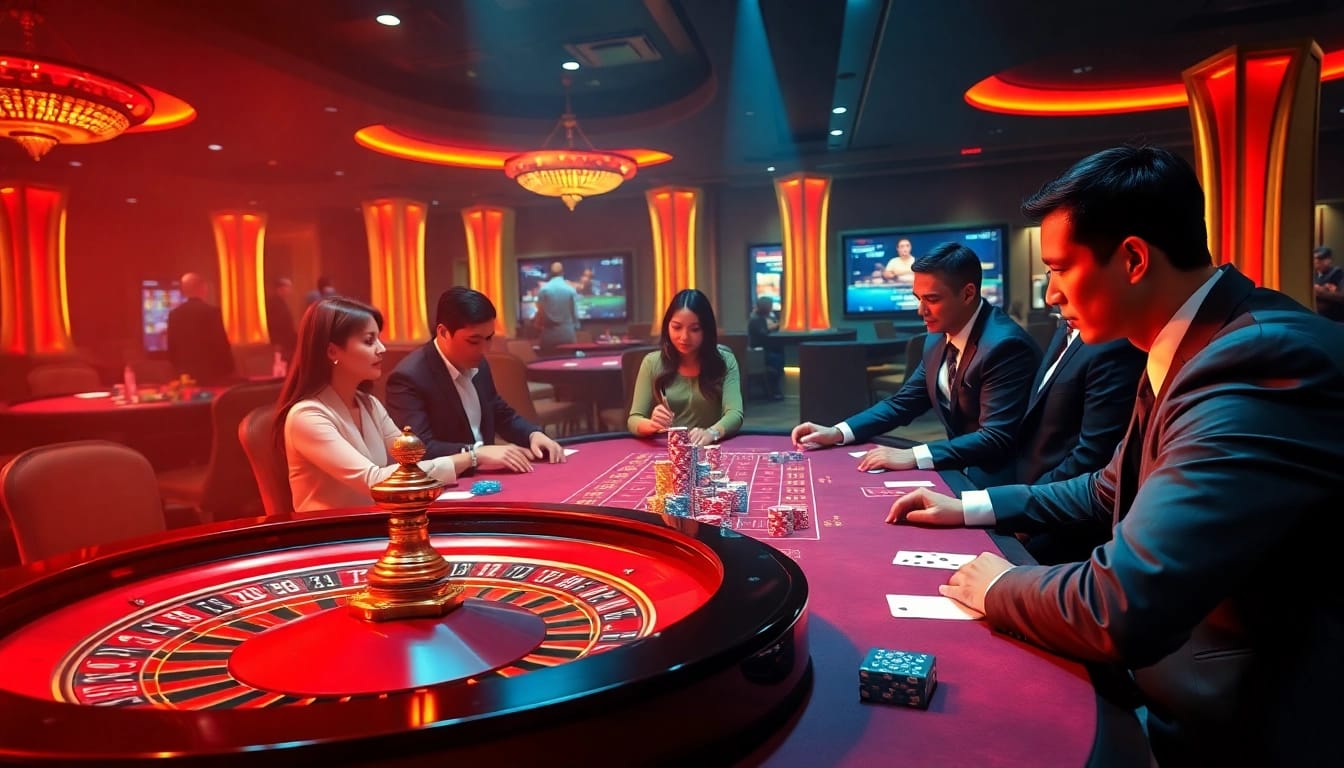 Players enjoying their bets at nhà cái C168's glamorous casino table, capturing the excitement of online gambling.