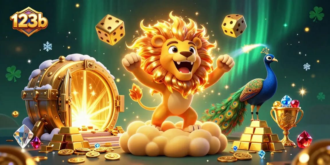 Engage in thrilling adventures at 123b with vibrant casino elements and cartoon characters.