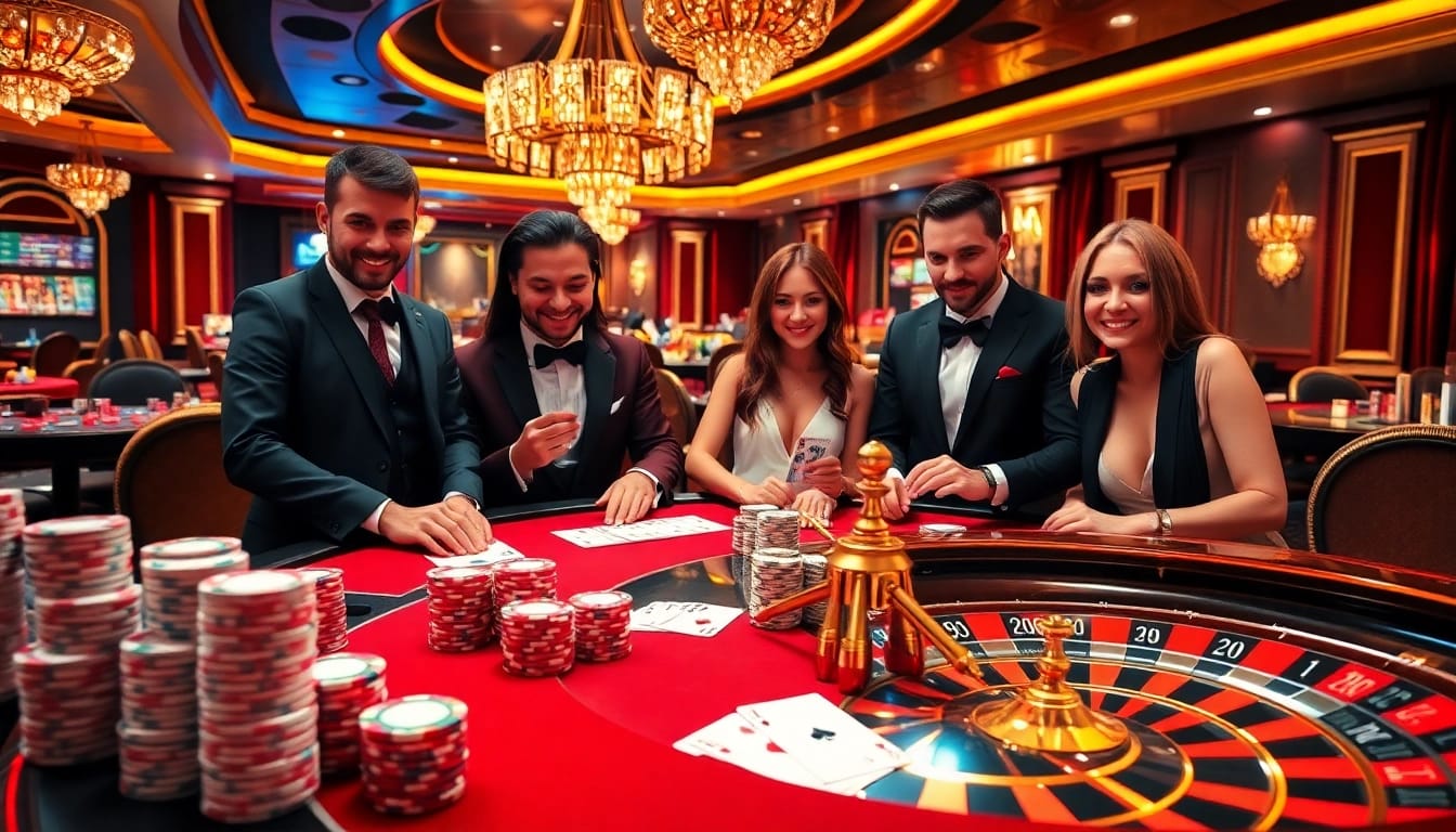 Players enjoying poker at 123WIN casino with vibrant chips and elegant atmosphere.