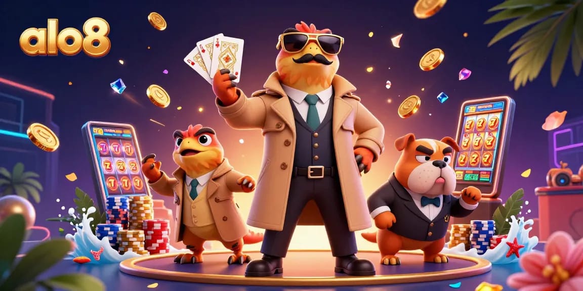 Experience the excitement of alo8 as raptors in a trench coat try to sneak into a VIP casino lounge.
