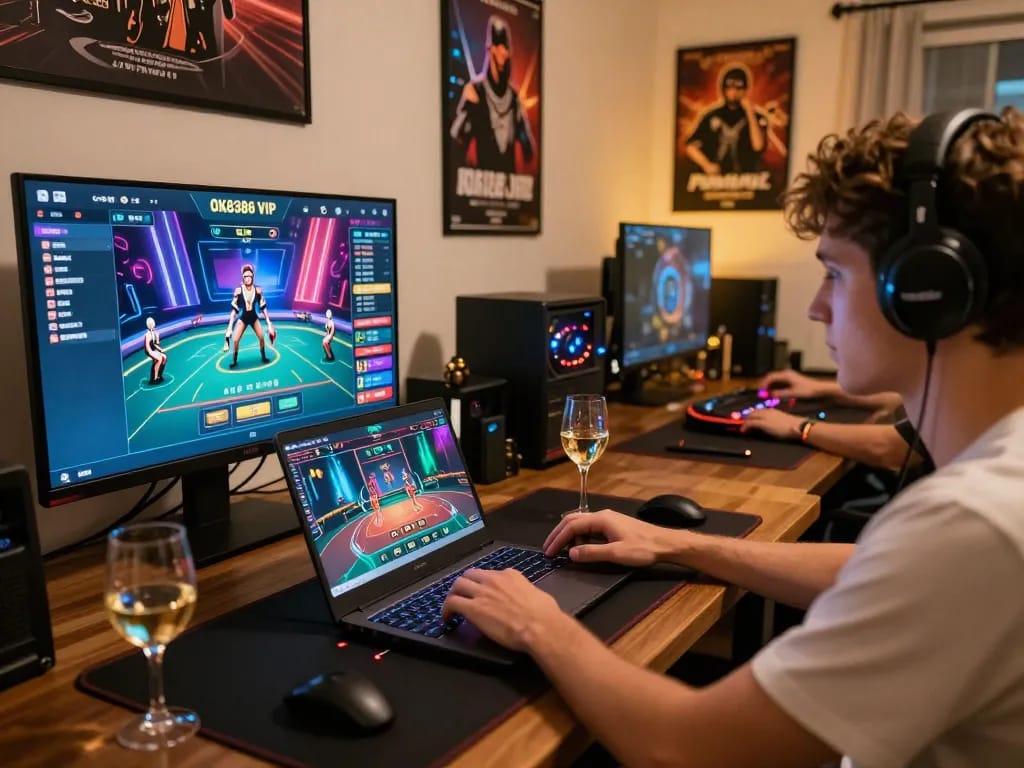 Engaging in an exciting OK8386 VIP online game session, showcasing a vibrant and immersive gaming setup.