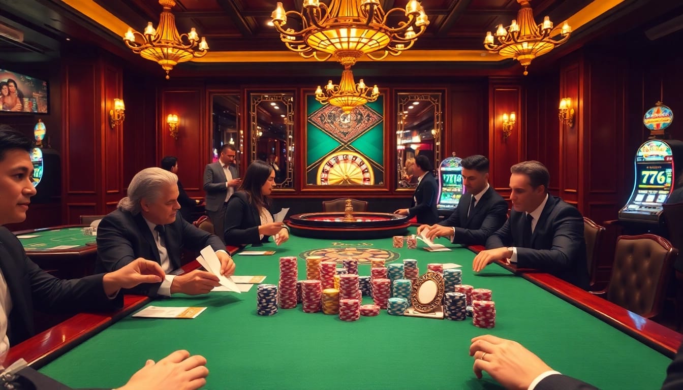 Engaging gaming experience capturing trang chủ bj88 with vibrant casino atmosphere and players placing bets.