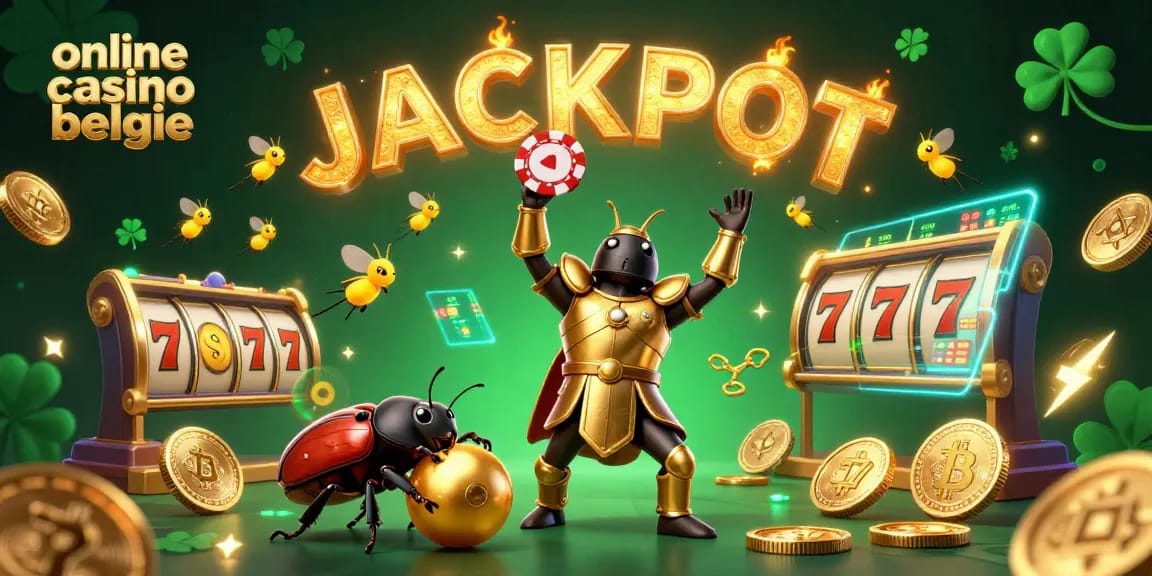 Experience thrilling action at an online casino belgie with the heroic beetle celebrating a jackpot.
