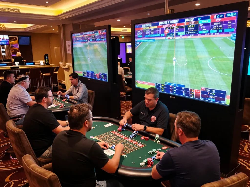 Engaging scene of sports betting excitement at XO88 with Link đăng ký Xo88 visible on screens