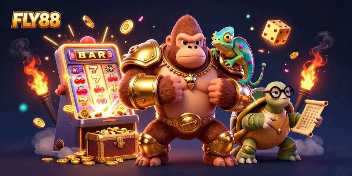 Win big with FLY88's spectacular casino games and vibrant 3D illustrations showcasing fun gaming experiences.