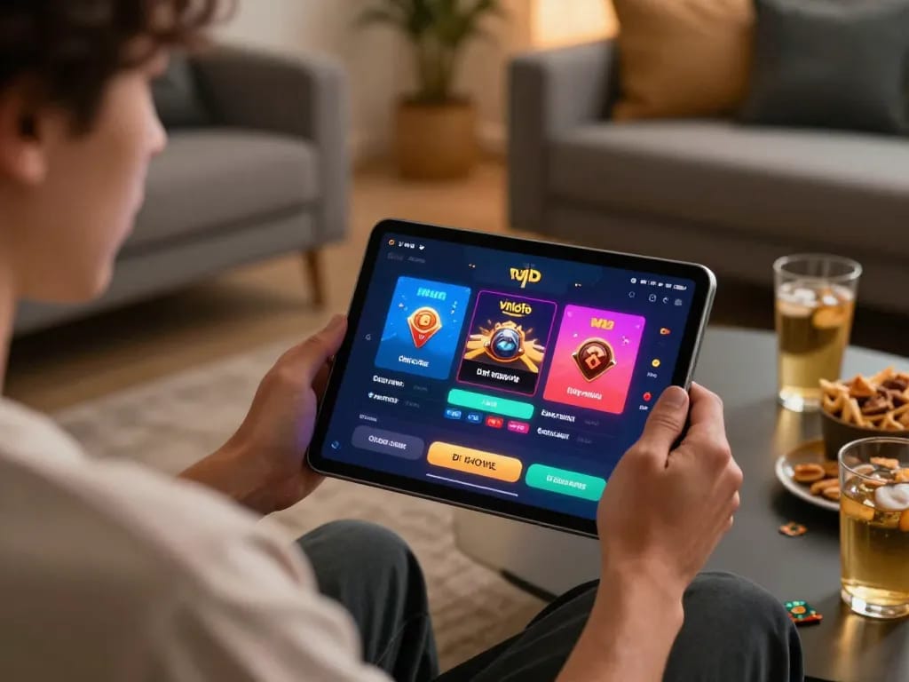 Engaging gameplay on vnloto vip app at home, highlighting a cozy gambling atmosphere.