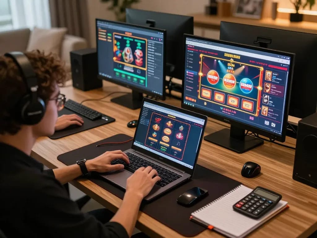 loto+188 player engaging with online casino games in a modern home setup