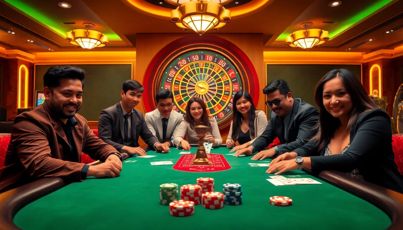 Experience thrilling gameplay at SH BET with poker tables, roulette wheels, and betting slips.