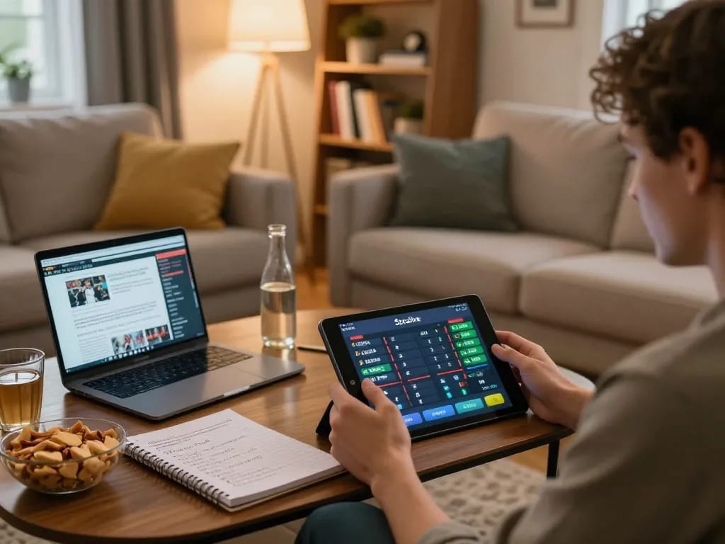 Socolive user engaging in live betting on tablet in a cozy living room atmosphere.