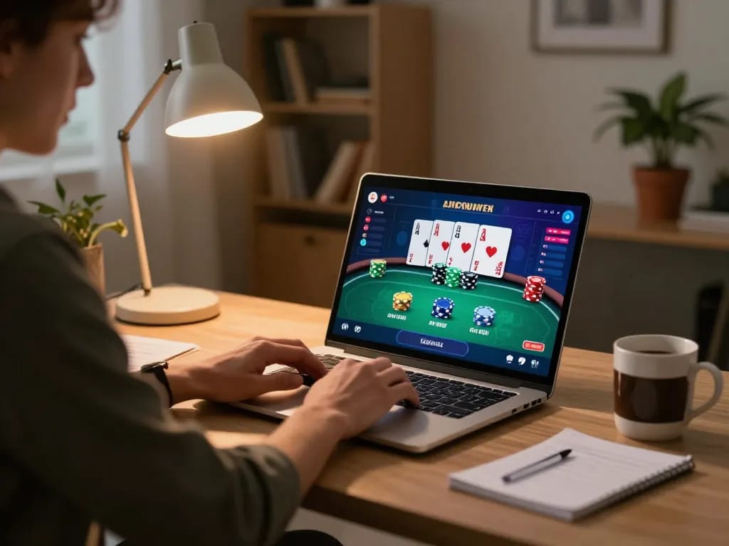 Engaging online poker moment at home showcasing B52CLUB gameplay with vibrant interface and cozy atmosphere
