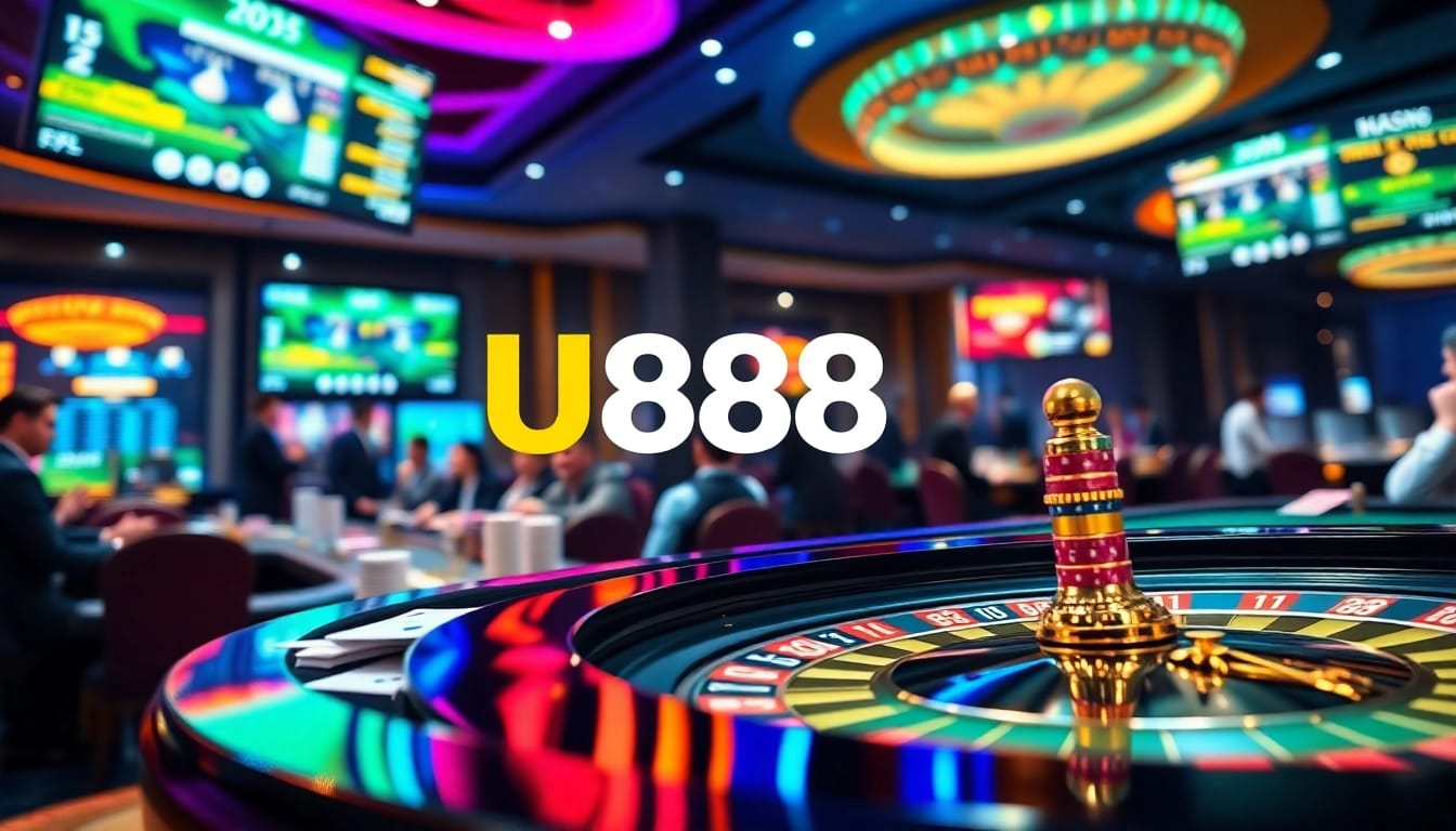 Exciting betting action at U888 casino with vibrant gaming elements and luxurious ambiance.