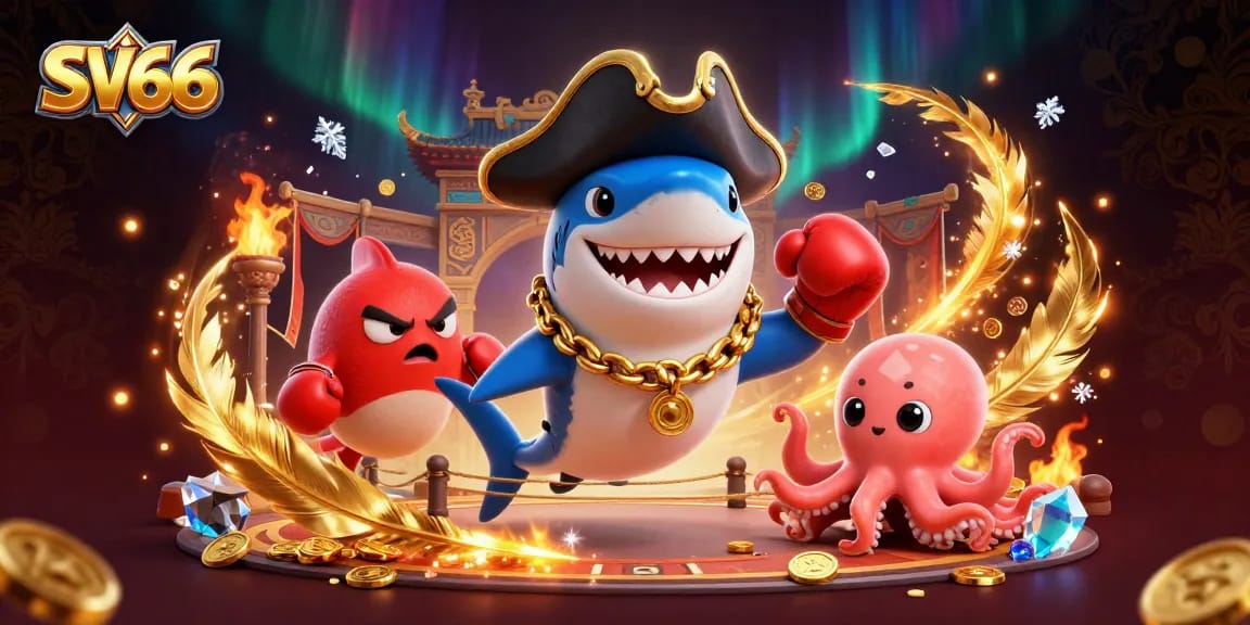 Experience SV66 with a dynamic 3D scene featuring characters and casino elements in action.
