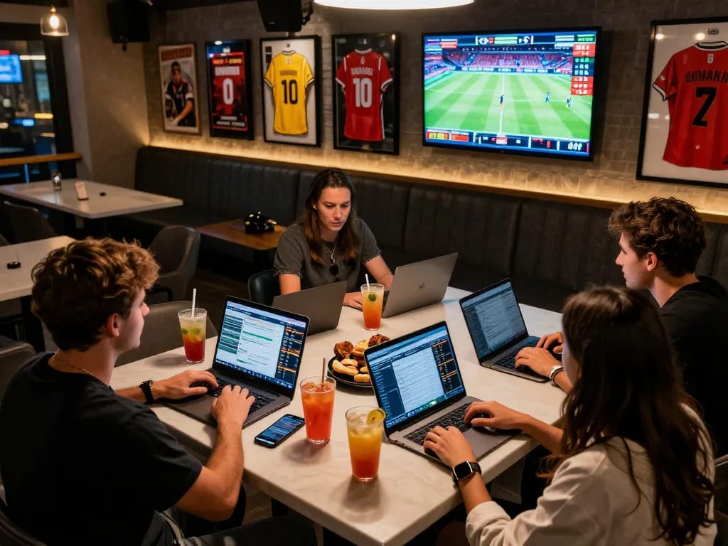 Attendees engaging in sports betting at a modern lounge showcasing the latest TT88 odds.