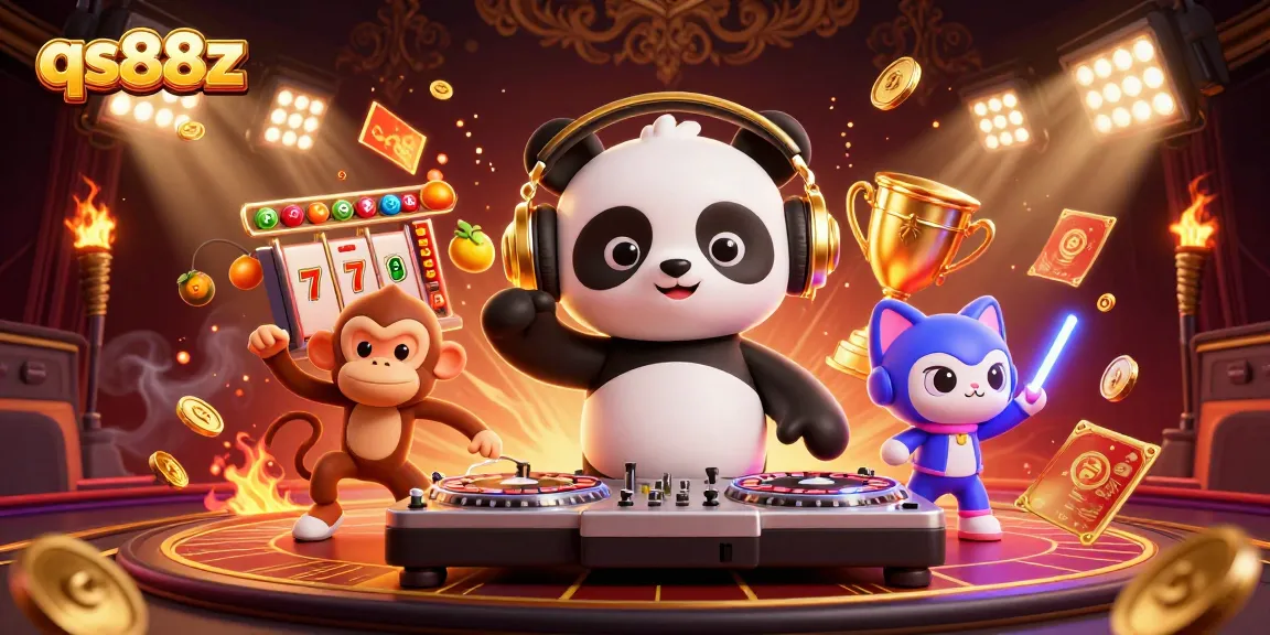 Experience the vibrant energy of qs88z featuring a DJ panda, breakdancing monkey, and rave kitten in a casino scene.