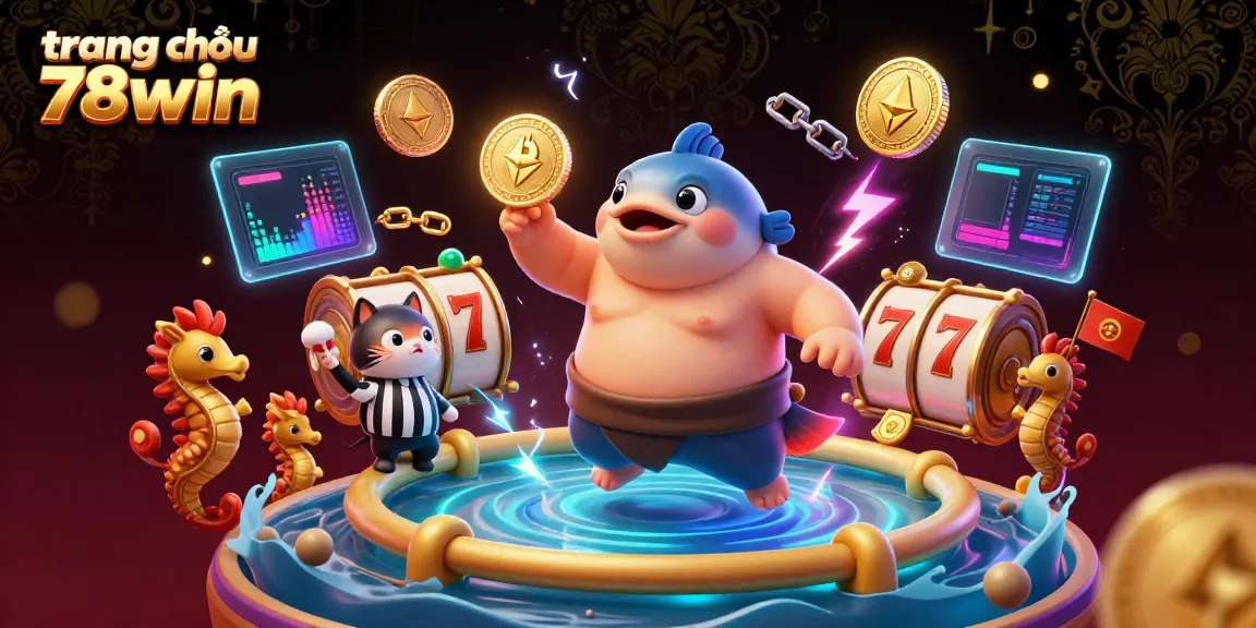 Engage with the vibrant atmosphere of trang chủ 78win, featuring a blowfish in a dynamic underwater ring surrounded by casino elements.
