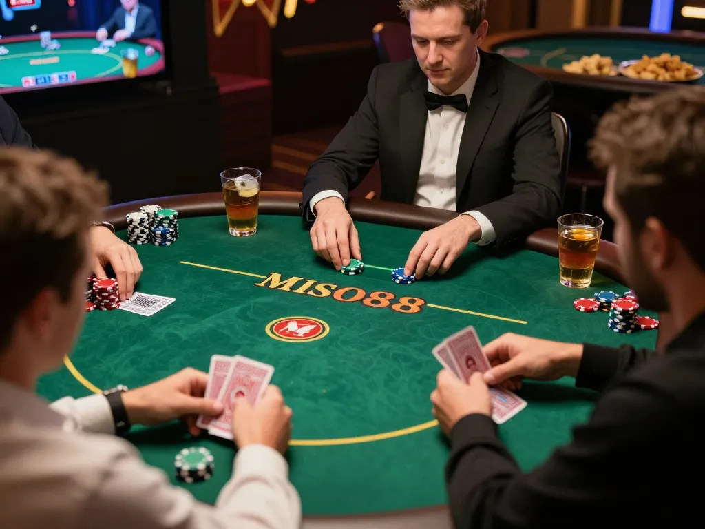 Miso88 players engaging in an exciting poker game, highlighting immersive gambling experience.