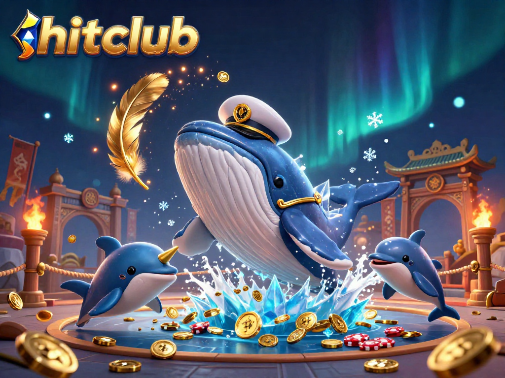 Engage in thrilling gameplay at hitclub with a vibrant scene featuring a whale captain and playful dolphins.