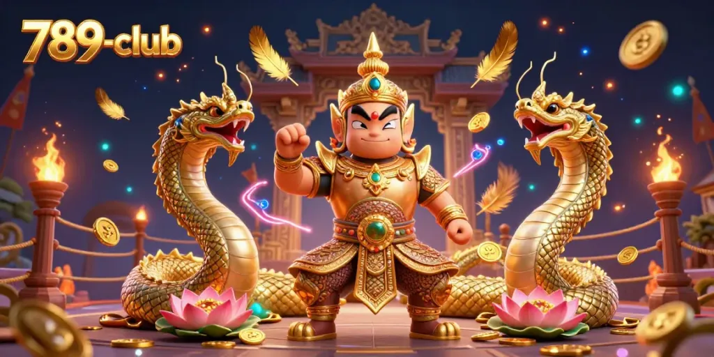 Experience the vibrant energy of 789-club with a thrilling 3D illustration of unique casino elements and guardians.