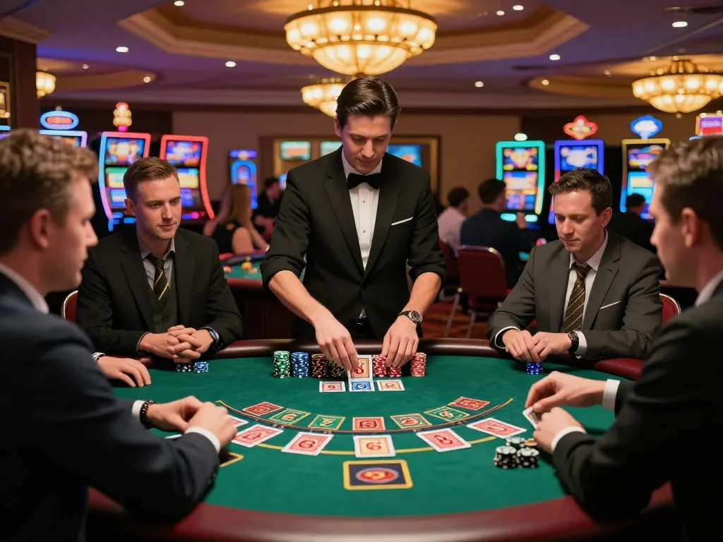 Players engaged in a thrilling blackjack game at DA88 casino table, showcasing strategic betting and excitement