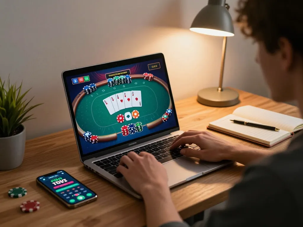 Engage with online poker at https://mm88vin.com/ showcasing immersive gaming atmosphere at home.