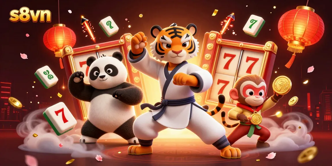 s8vn offers thrilling gameplay with a kung fu tiger, panda disciple, and monkey student in a dynamic casino scene.