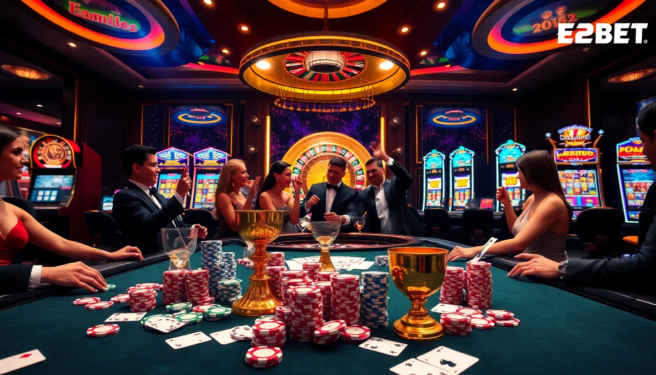 Experience thrilling gameplay at E2BET with colorful casino tables and winning moments.