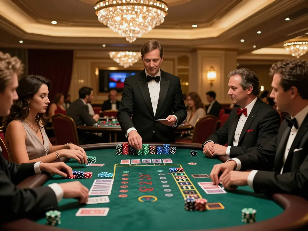 Players engage in strategic blackjack gameplay at TX88 casino table, showcasing vibrant chips and dealer interaction.