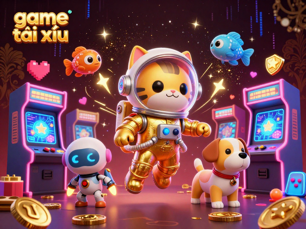 Experience game tài xỉu in a vibrant 3D world filled with arcade machines and adventure.