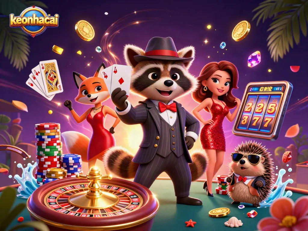 Experience keonhacai with a dynamic scene of cartoon characters enjoying a casino adventure.