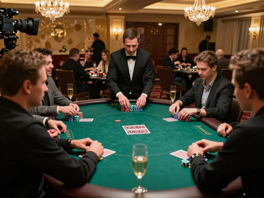 Players strategizing in a high-stakes poker game at CM88 VIP, showcasing luxury and excitement.