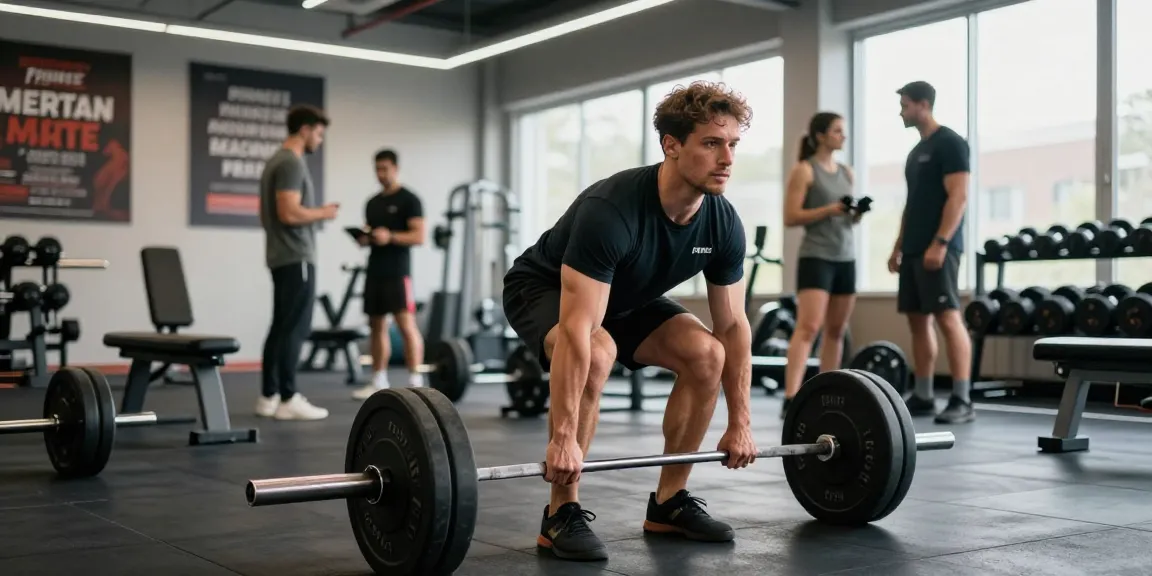 Man lifting weights in a gym showcasing Prime Pharma Steroiden products for peak performance.
