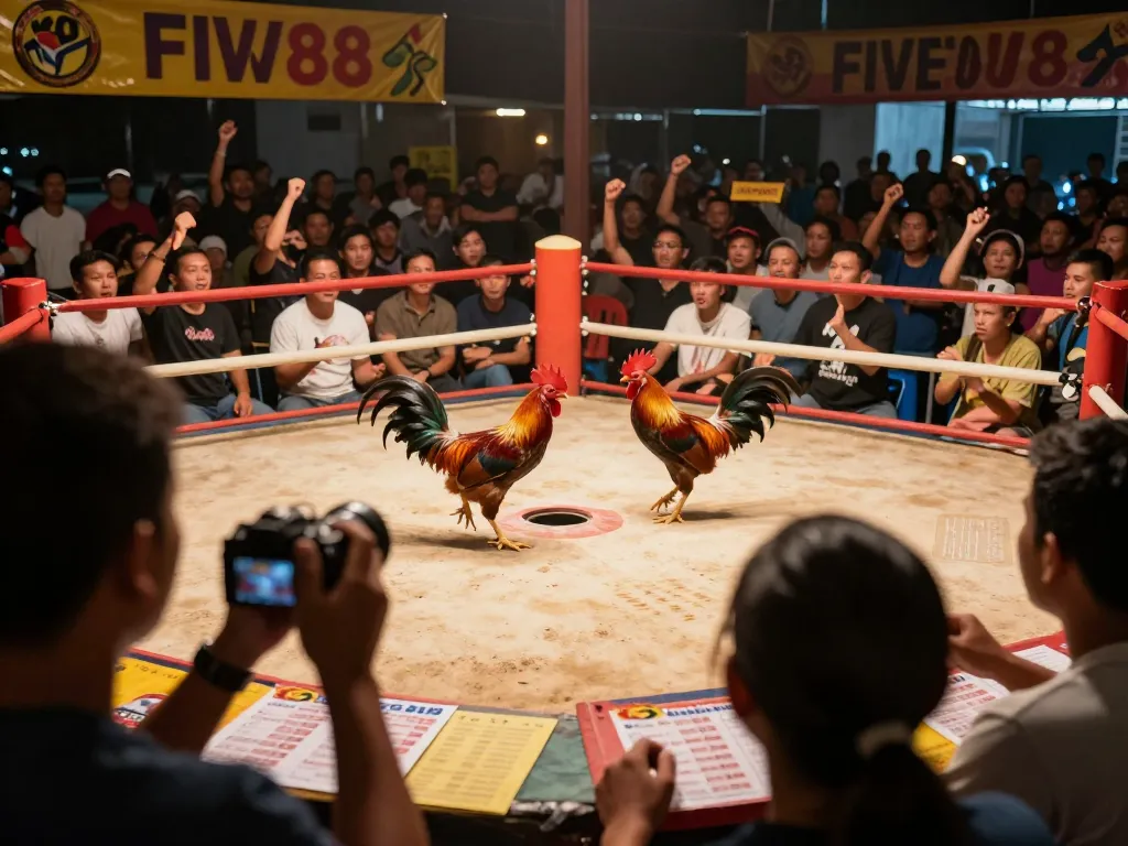 Intense đá gà match at FIVE88 with spectators engaged and excitement in the air