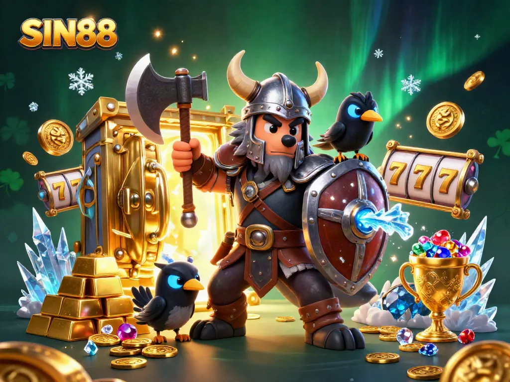 SIN88 gamers enjoying an epic slot adventure with vibrant treasures and animated characters.