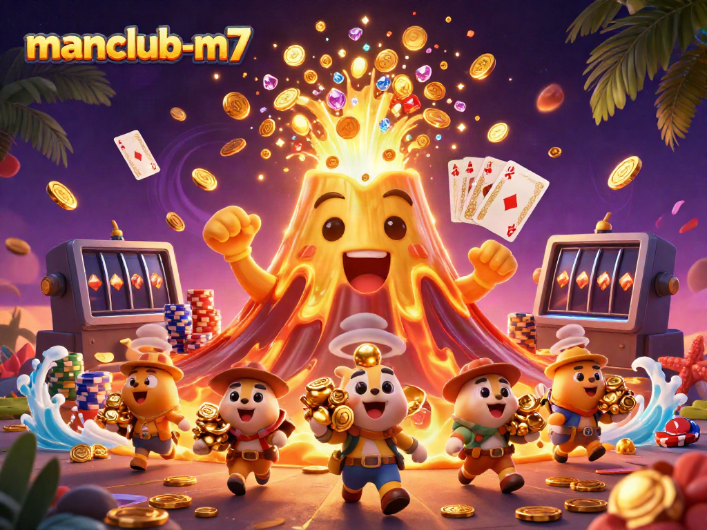 Spin to win with manclub-m7 in this vibrant casino-themed 3D illustration showcasing excitement and treasure.