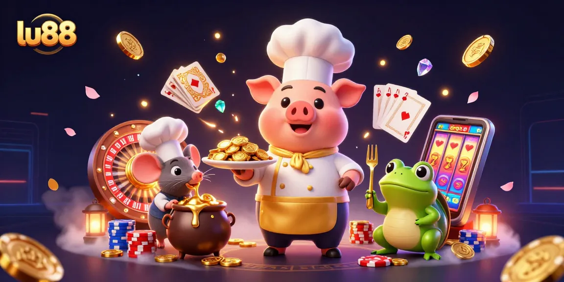 Experience thrilling wins with lu88's vibrant casino scene featuring a chef pig and molten gold.