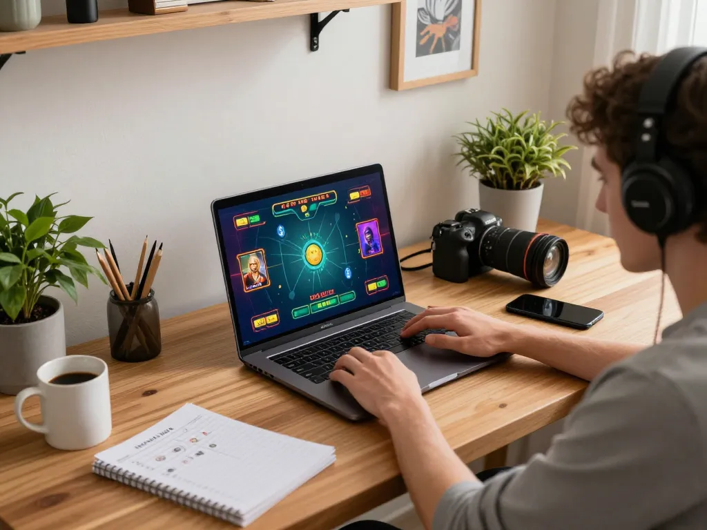 Engaged player enjoying live dealer game on DA88 platform in a warm home office setup.