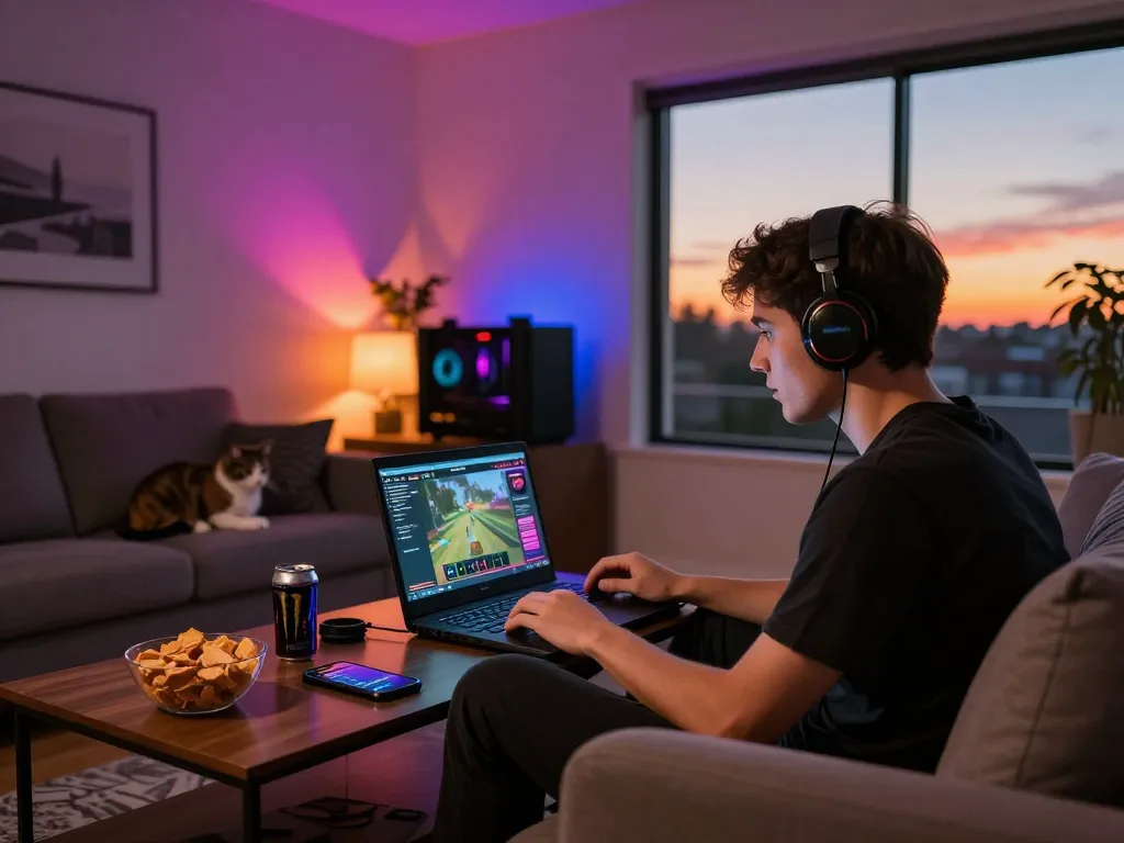 Hitclub player enjoying gaming session in a cozy modern living room.