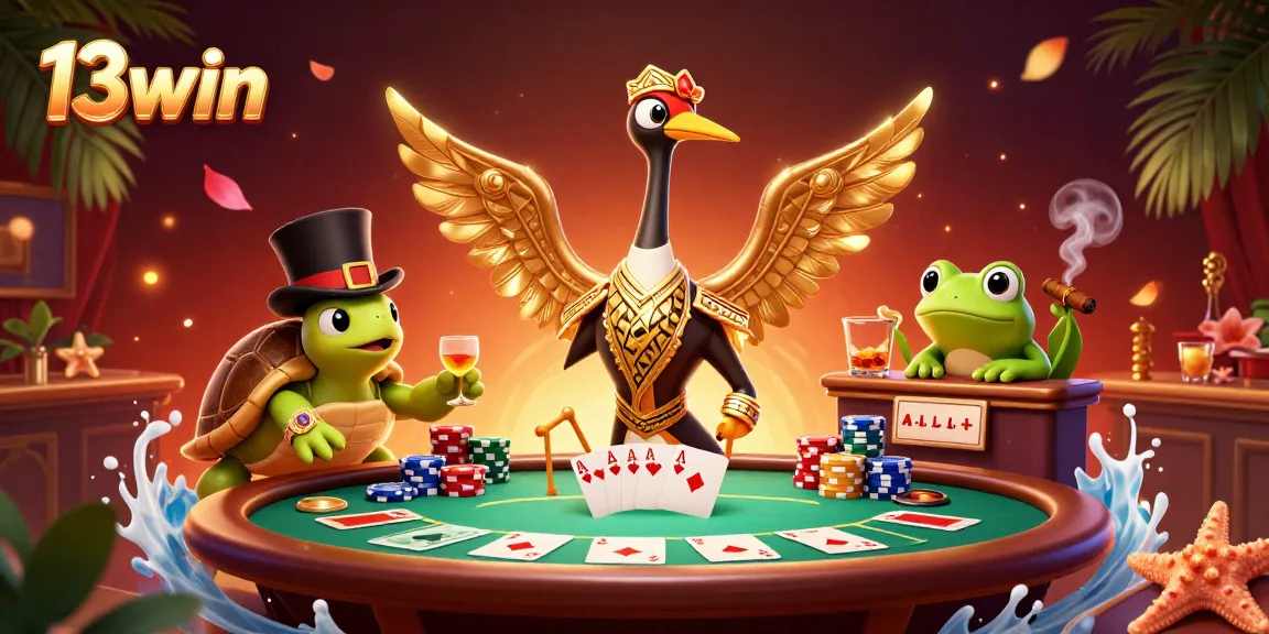 Experience thrilling poker action with 13win as vibrant characters enhance the casino scene.