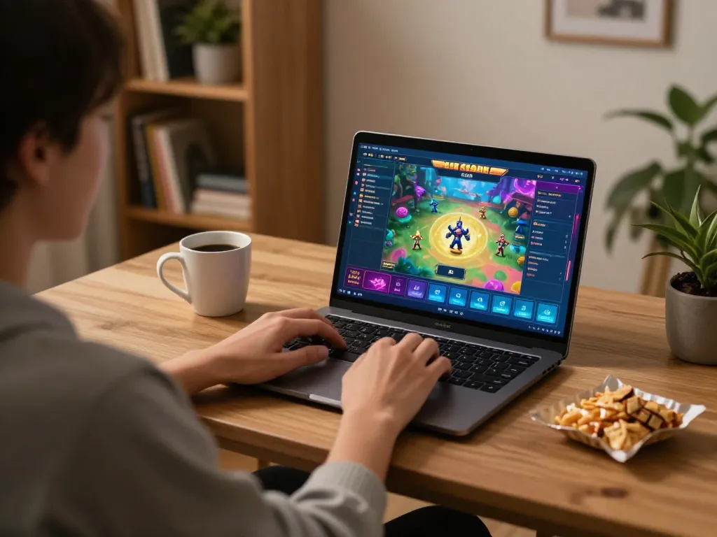 Engaged player enjoying 68 Game Bài on a laptop while strategizing their online gaming