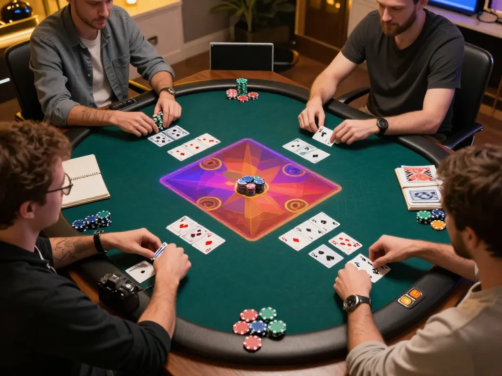 Players enjoy an engaging poker game on 789bet while showcasing strategic bets and excitement.