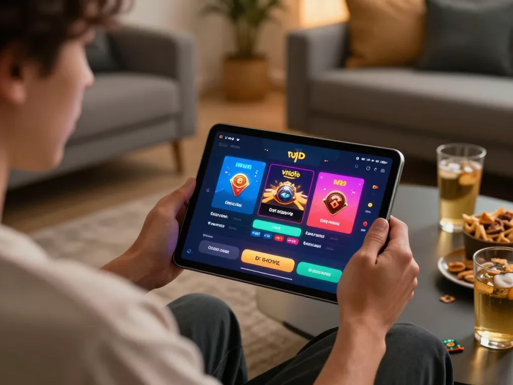 Engaging gameplay on vnloto vip app at home, highlighting a cozy gambling atmosphere.