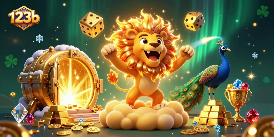 Engage in thrilling adventures at 123b with vibrant casino elements and cartoon characters.