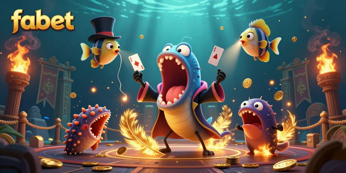 Experience the magic of fabet as a deep-sea gulper eel performs card tricks amidst shimmering casino elements.