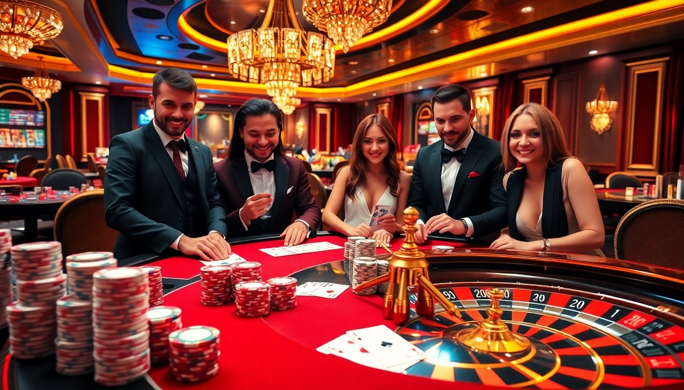 Players enjoying poker at 123WIN casino with vibrant chips and elegant atmosphere.