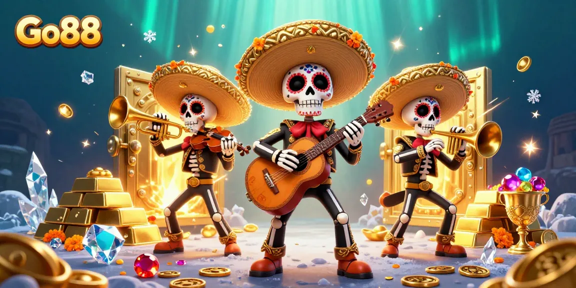 Experience the thrills of Go88 with a lively mariachi band in a vivid casino landscape.