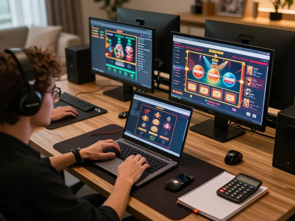 loto+188 player engaging with online casino games in a modern home setup
